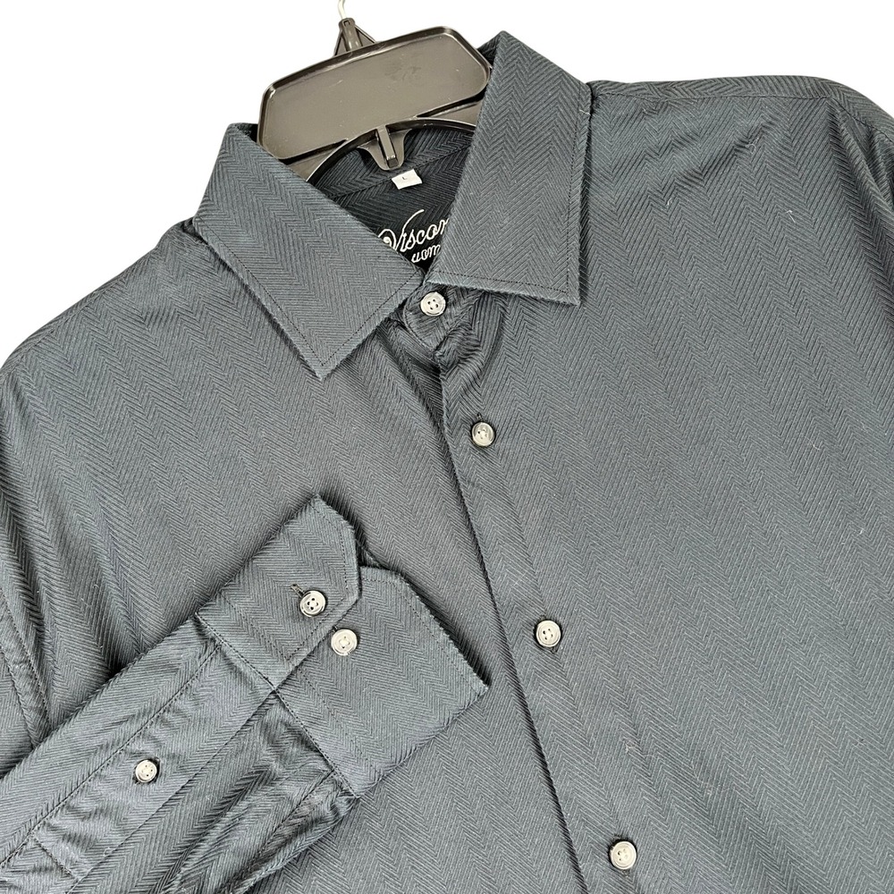 Visconti Uomo Button Down Shirt Mens L Luxury Textured Herringbone Dark Academia